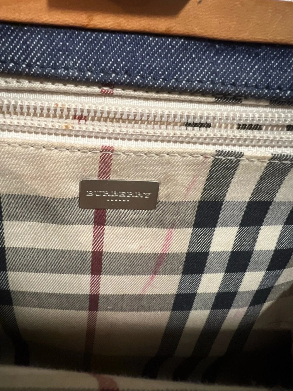 Burberry Navy and Beige Plaid Top-Frame Satchel - Picture 9 of 11